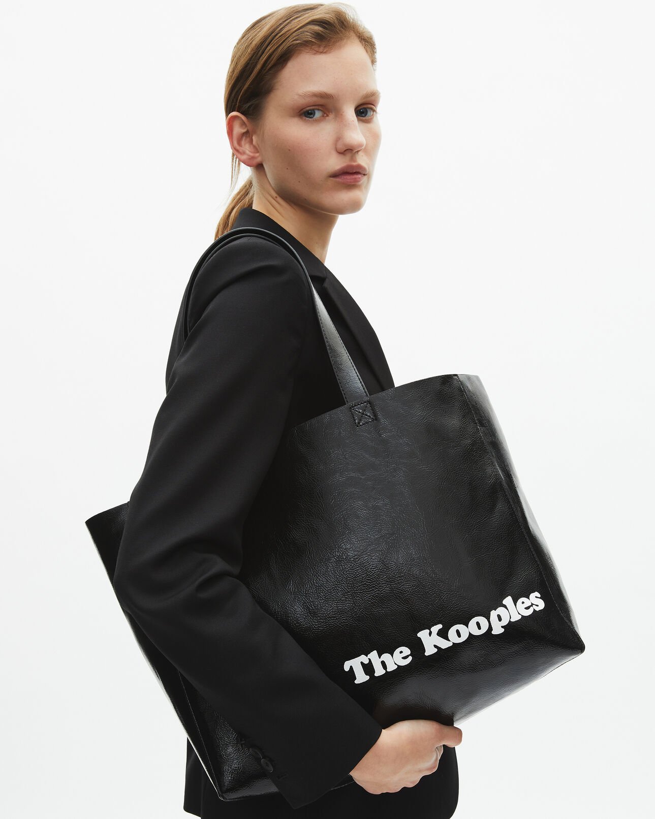 The Kooples WOMEN BLACK black leather-effect shopping bag