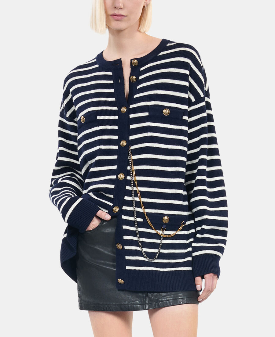The Kooples DAMEN WHITE / BLUE strickjacke aus wolle mit streifen