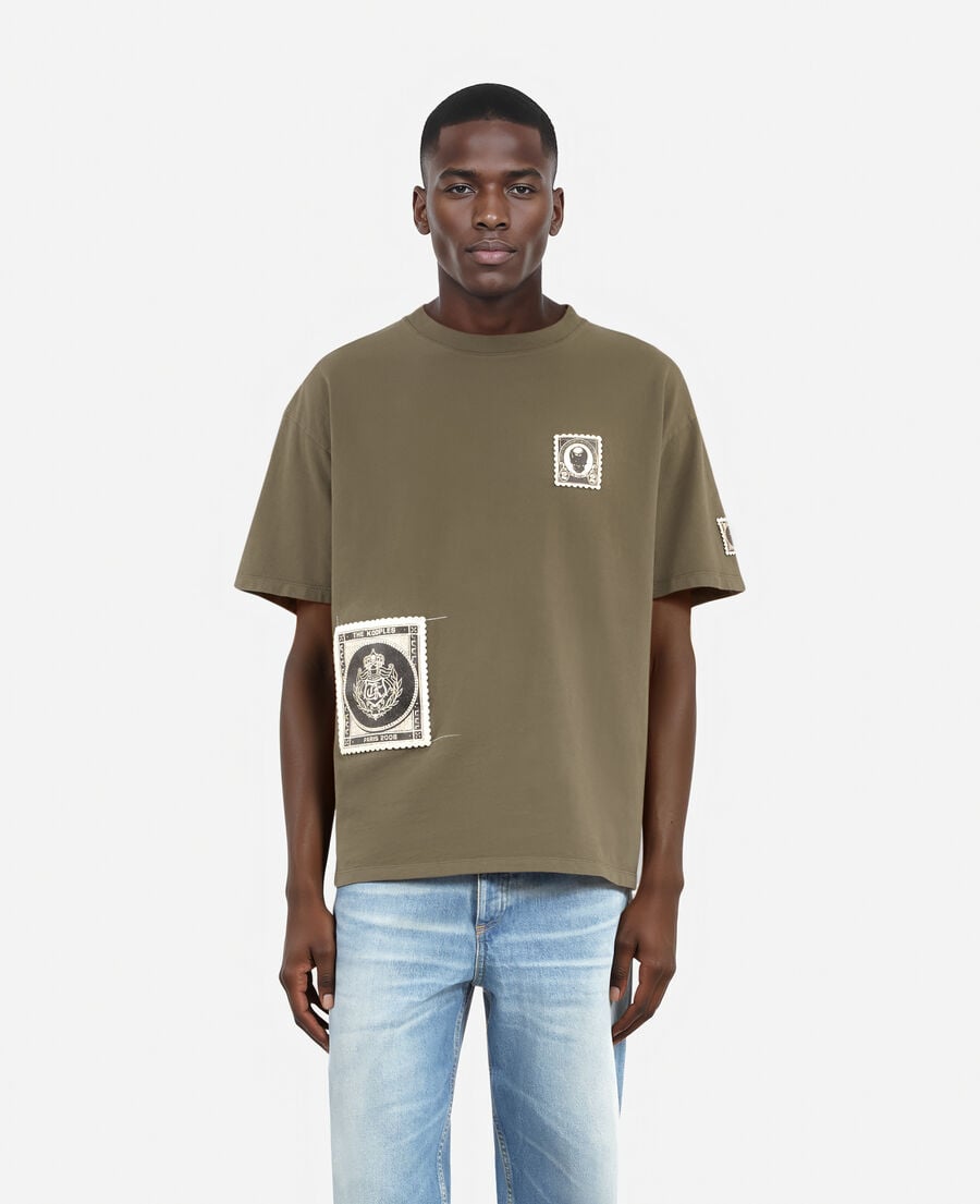 The Kooples MEN DARK BROWN t-shirt with khaki patches