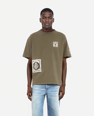 The Kooples MEN DARK BROWN t-shirt with khaki patches