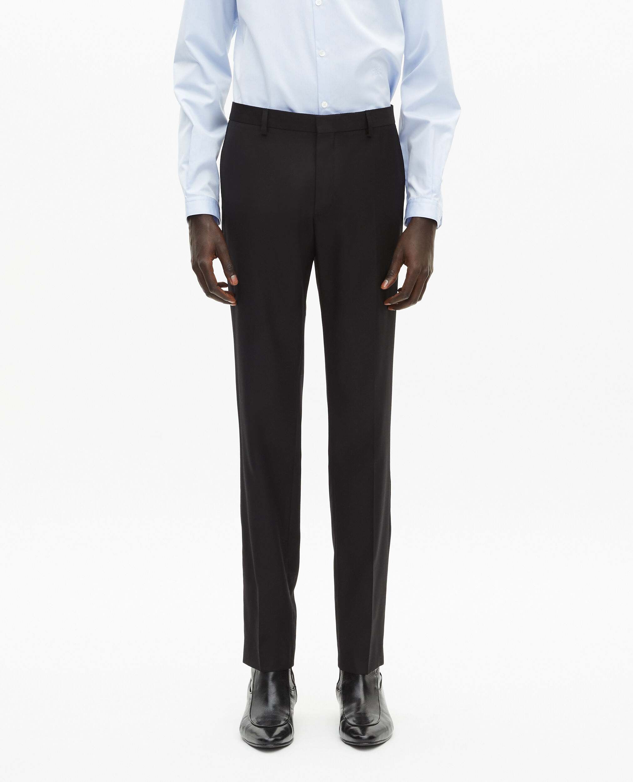 Pantalon de costume en laine ajusté noir, BLACK, hi-res image number null