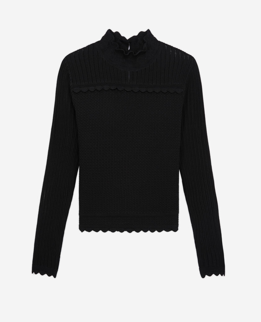 The Kooples WOMEN BLACK cropped black openwork mesh sweater