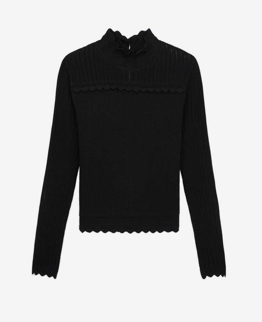 The Kooples WOMEN BLACK cropped black openwork mesh sweater
