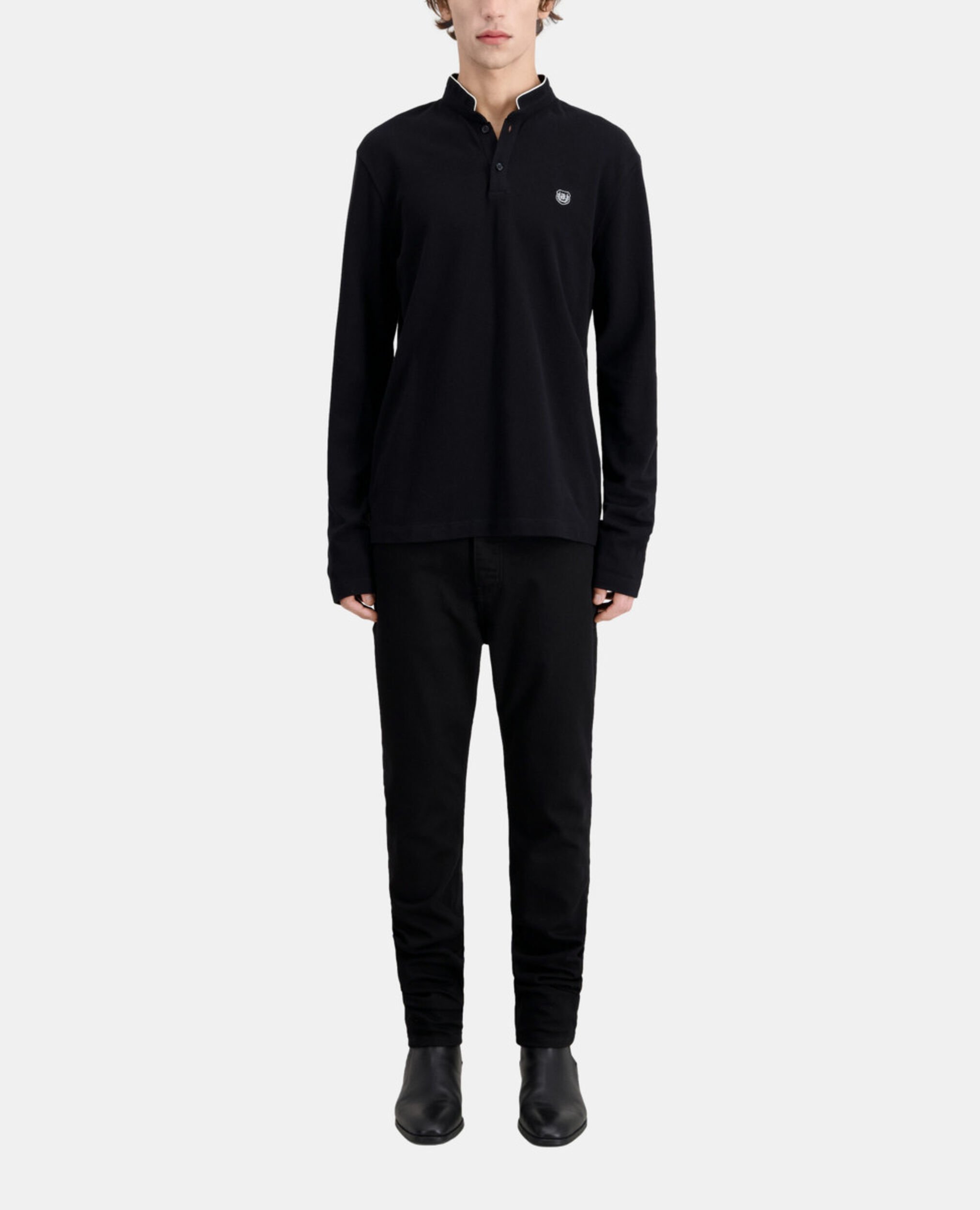 Black cotton polo t-shirt, BLACK, hi-res image number null