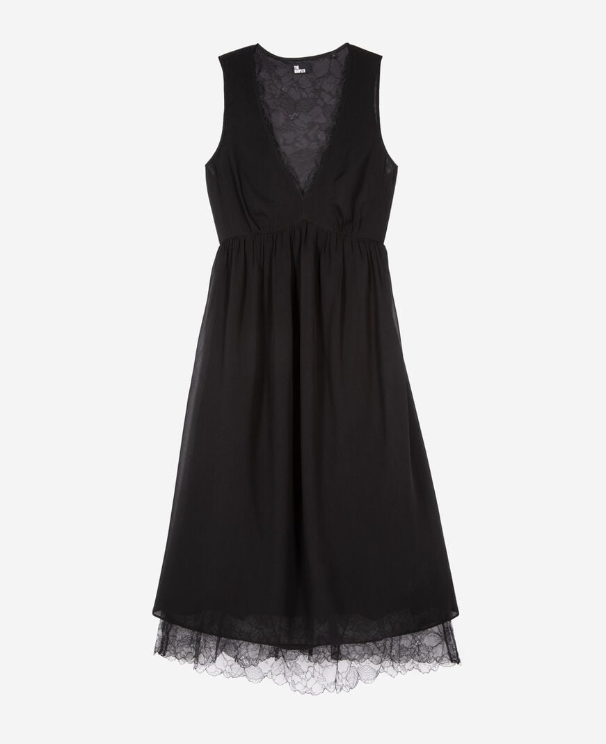 The Kooples FEMME BLACK robe longue avec dentelle noire