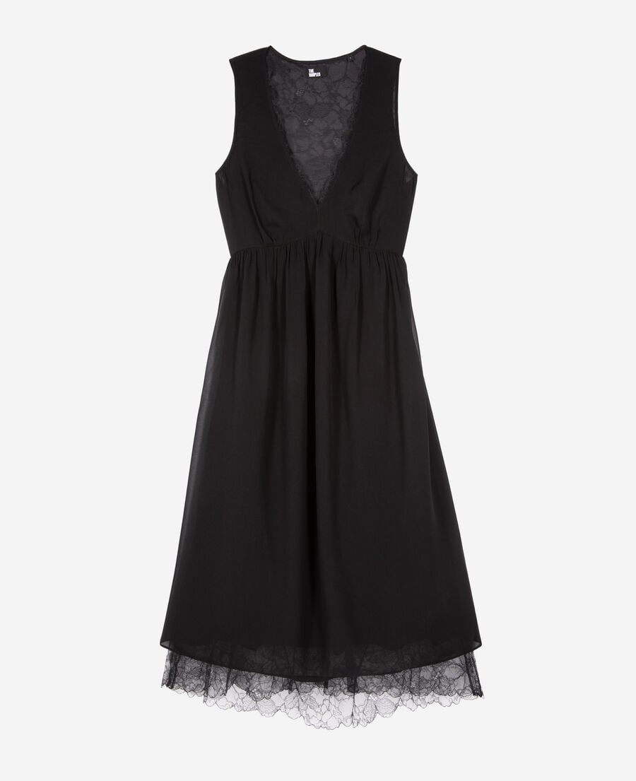 The Kooples WOMEN BLACK long dress with black lace