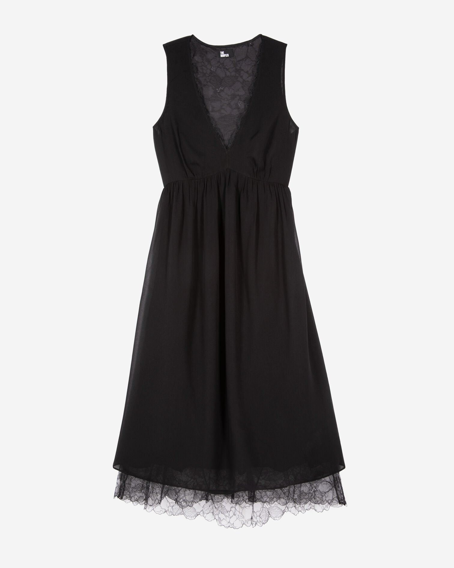 Long dress with black lace, BLACK, hi-res image number null
