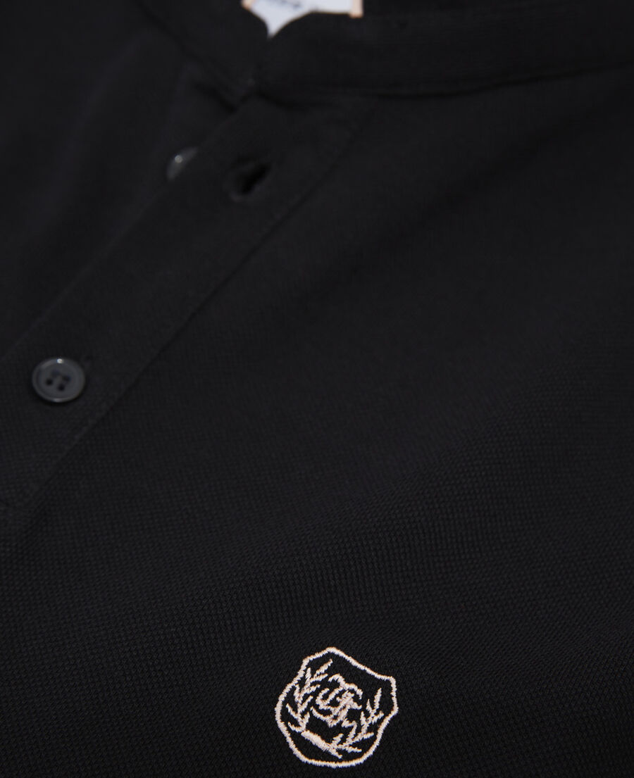 black jersey polo shirt with officer collar