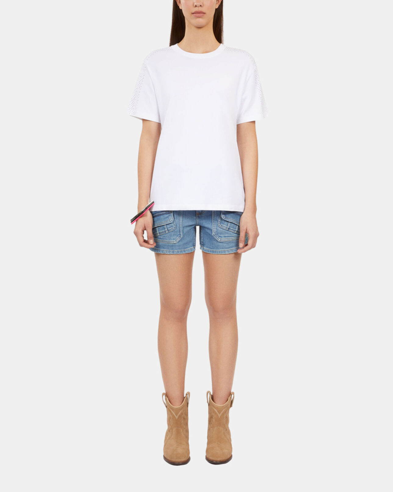 The Kooples WOMEN WHITE women's white t-shirt with rhinestones