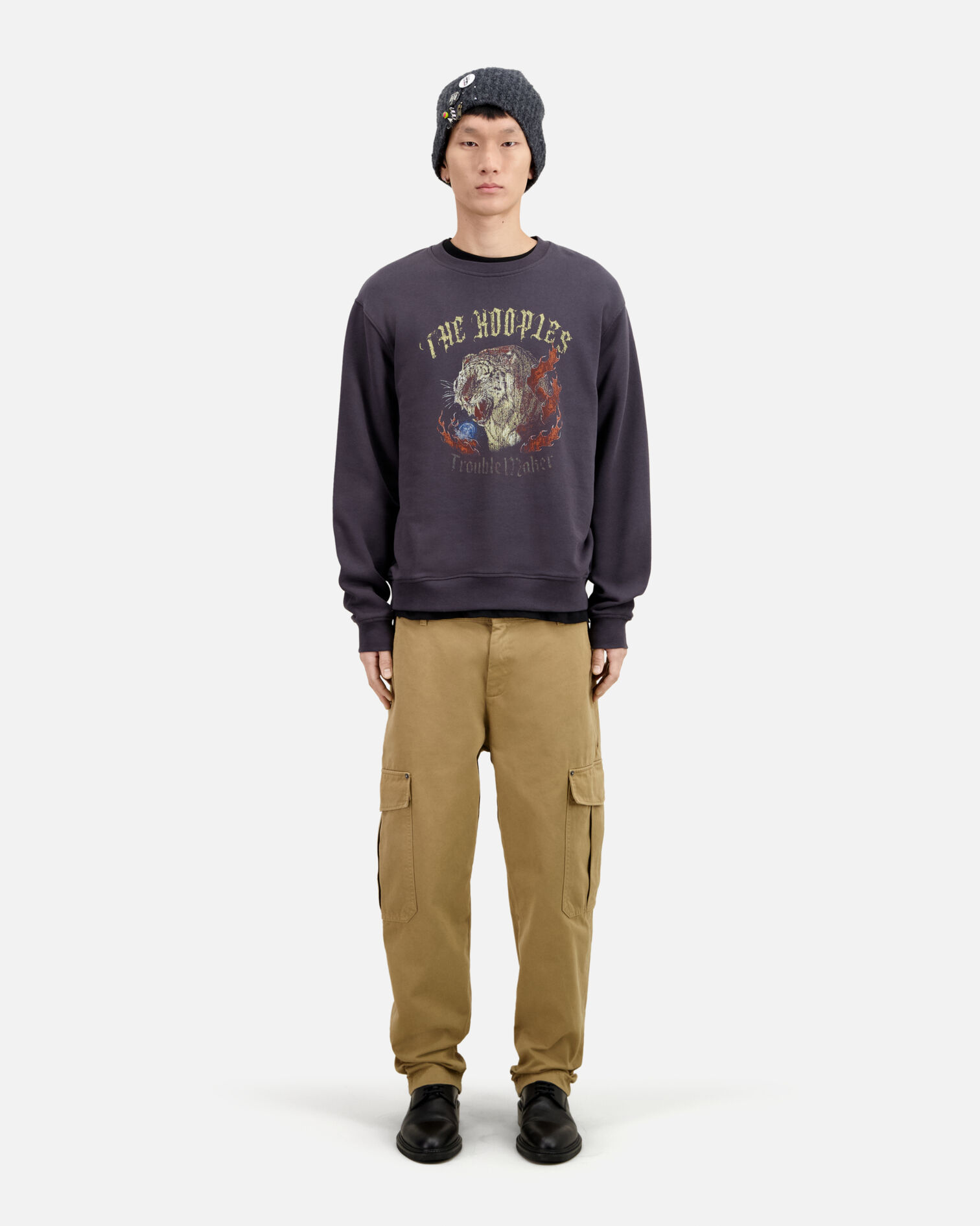 Blue sweatshirt with Fire tiger serigraphy, NIGHT BLUE, hi-res image number null