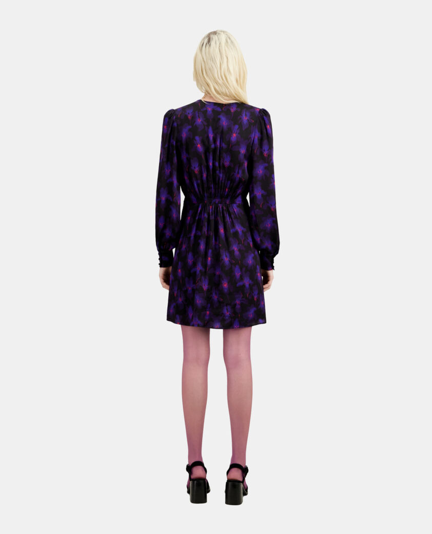 The Kooples FEMME BLACK /LIGHT PINK / BLUE robe courte fleurie avec drapé