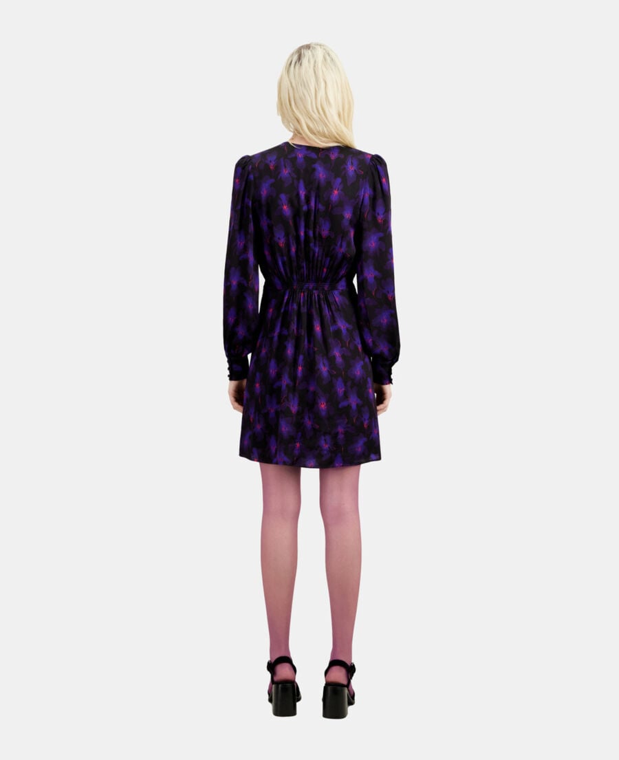 The Kooples FEMME BLACK /LIGHT PINK / BLUE robe courte fleurie avec drapé