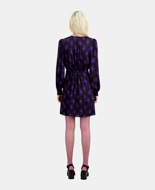 The Kooples FEMME BLACK /LIGHT PINK / BLUE robe courte fleurie avec drapé