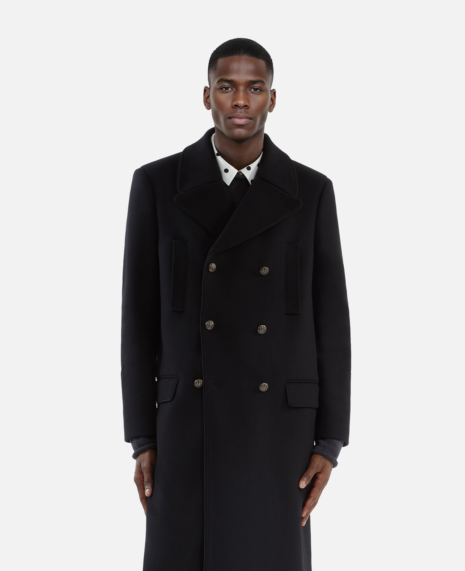 The Kooples HOMME BLACK manteau long en laine mélangée noire