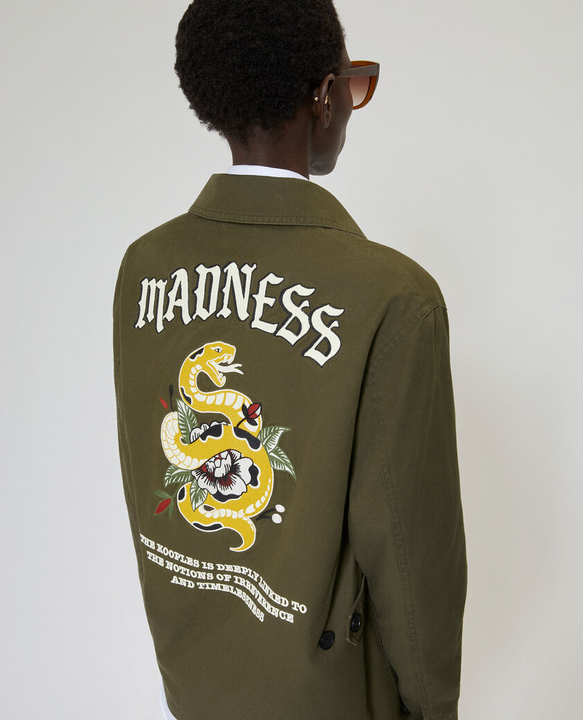 The Kooples WOMEN KAKI embroidered back jacket in khaki cotton