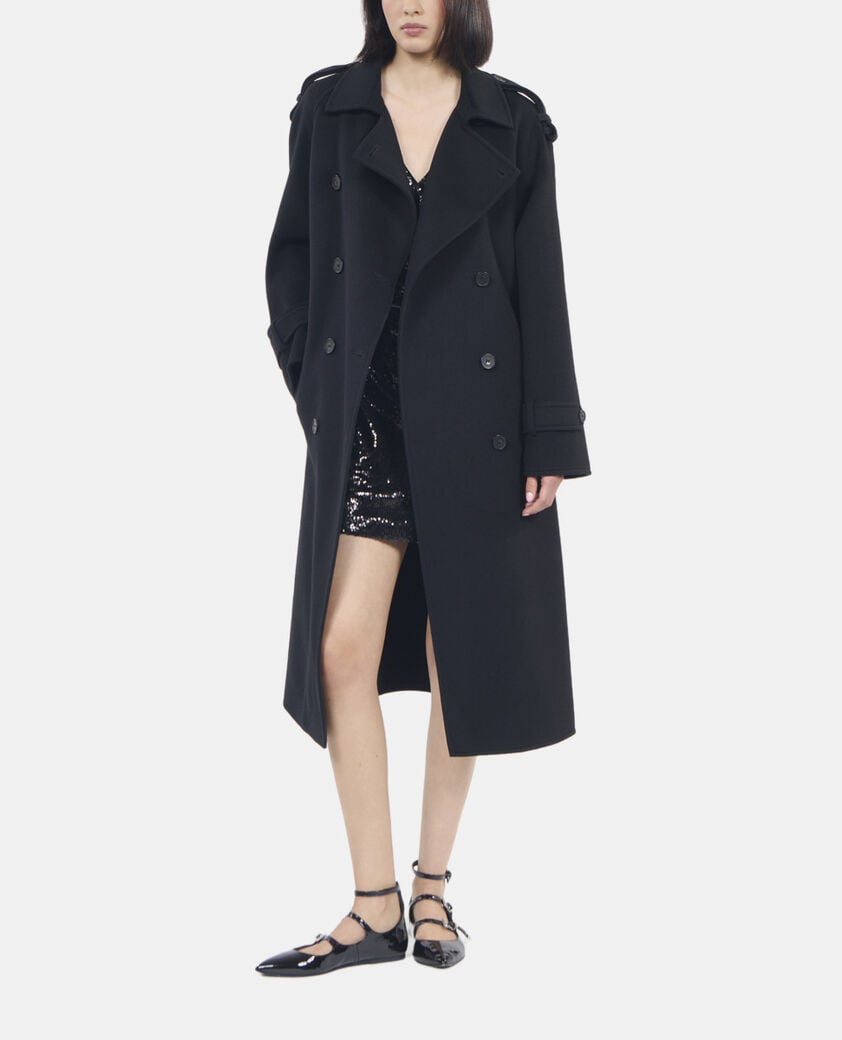 The Kooples F BLACK black trench style wool coat