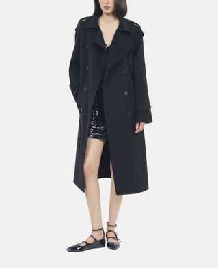 The Kooples FEMME BLACK manteau en laine style trench noir