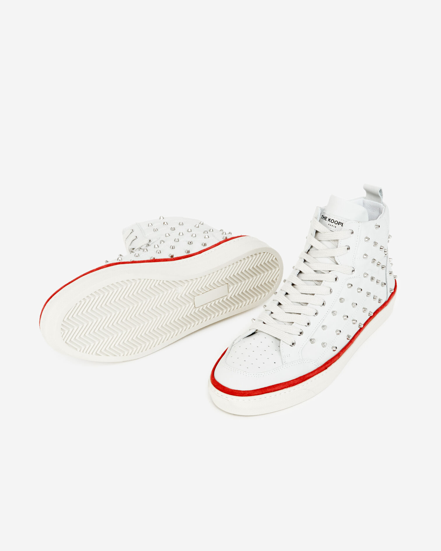 Studded white leather sneakers, WHITE, hi-res image number null
