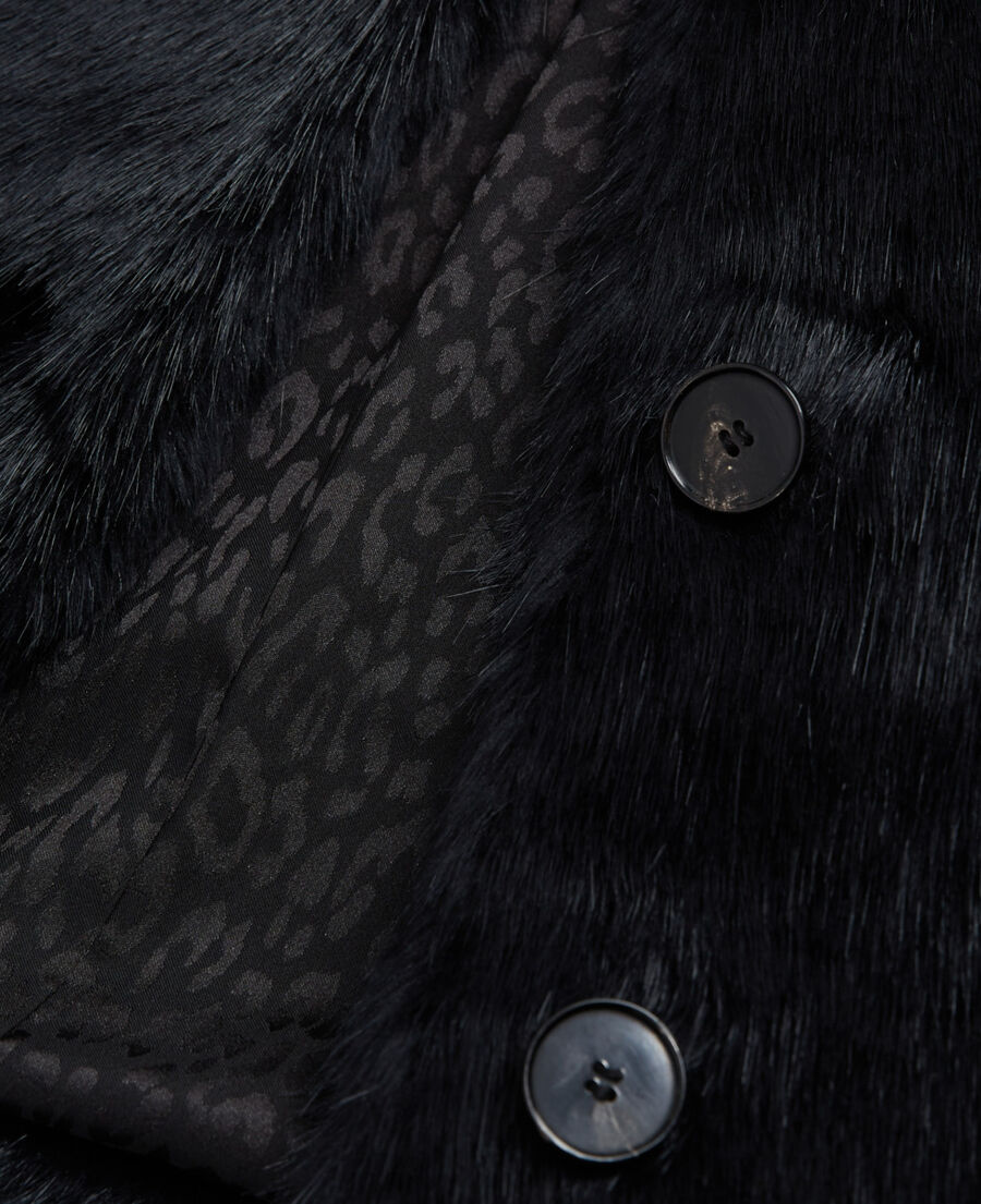 black faux fur coat