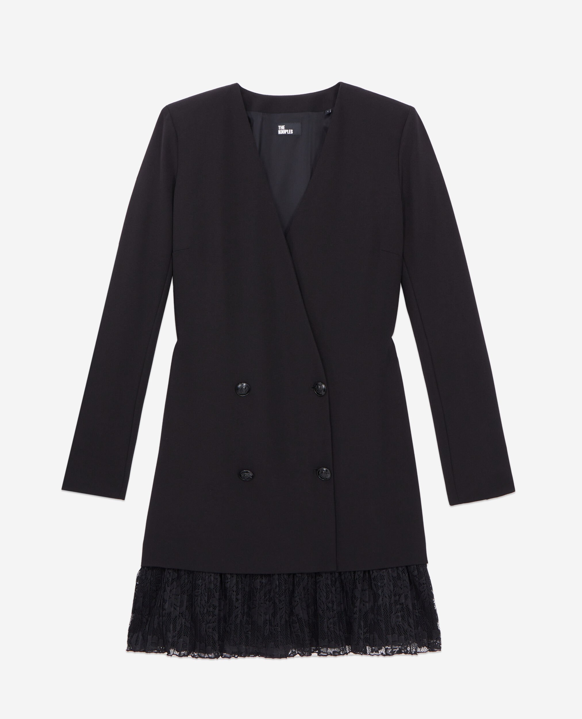 Short black crepe and lace dress, BLACK, hi-res image number null