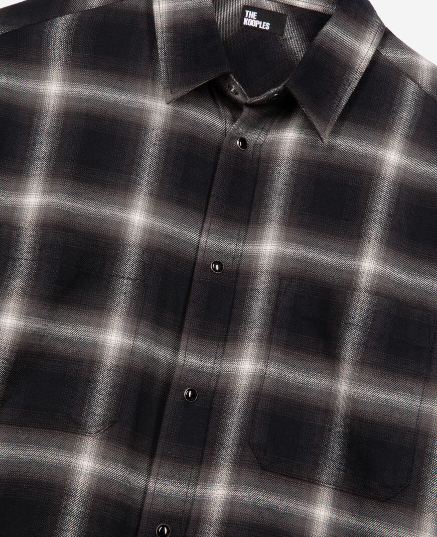 The Kooples MEN BLACK GREY WHITE black plaid shirt