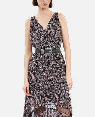 The Kooples FEMME BLACK / PINK robe longue plissée imprimée