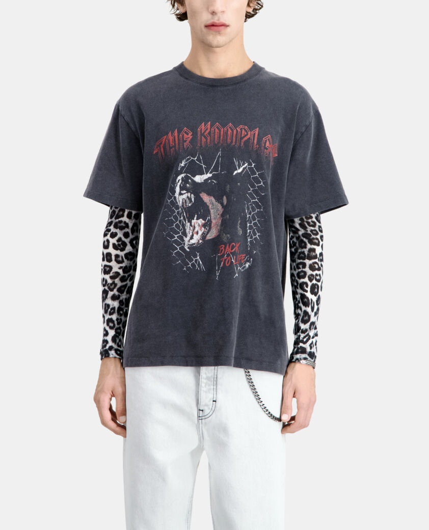 The Kooples HERREN BLACK WASHED schwarzes t-shirt herren mit barking-dog-siebdruck