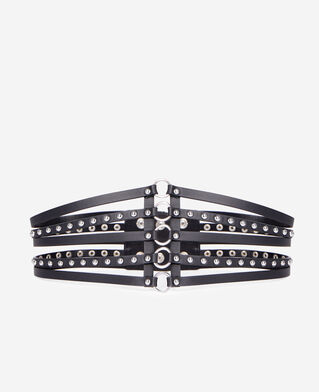 The Kooples WOMEN BLACK black leather corset belt with studs