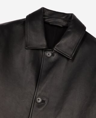 The Kooples H BLACK black leather mid-length coat