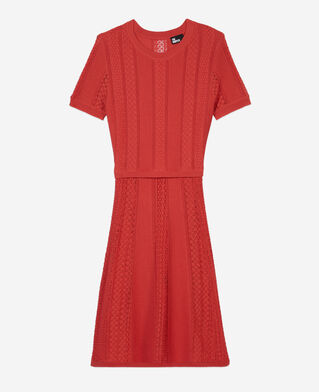 The Kooples WOMEN RED BRIQUE short red openwork knit dress