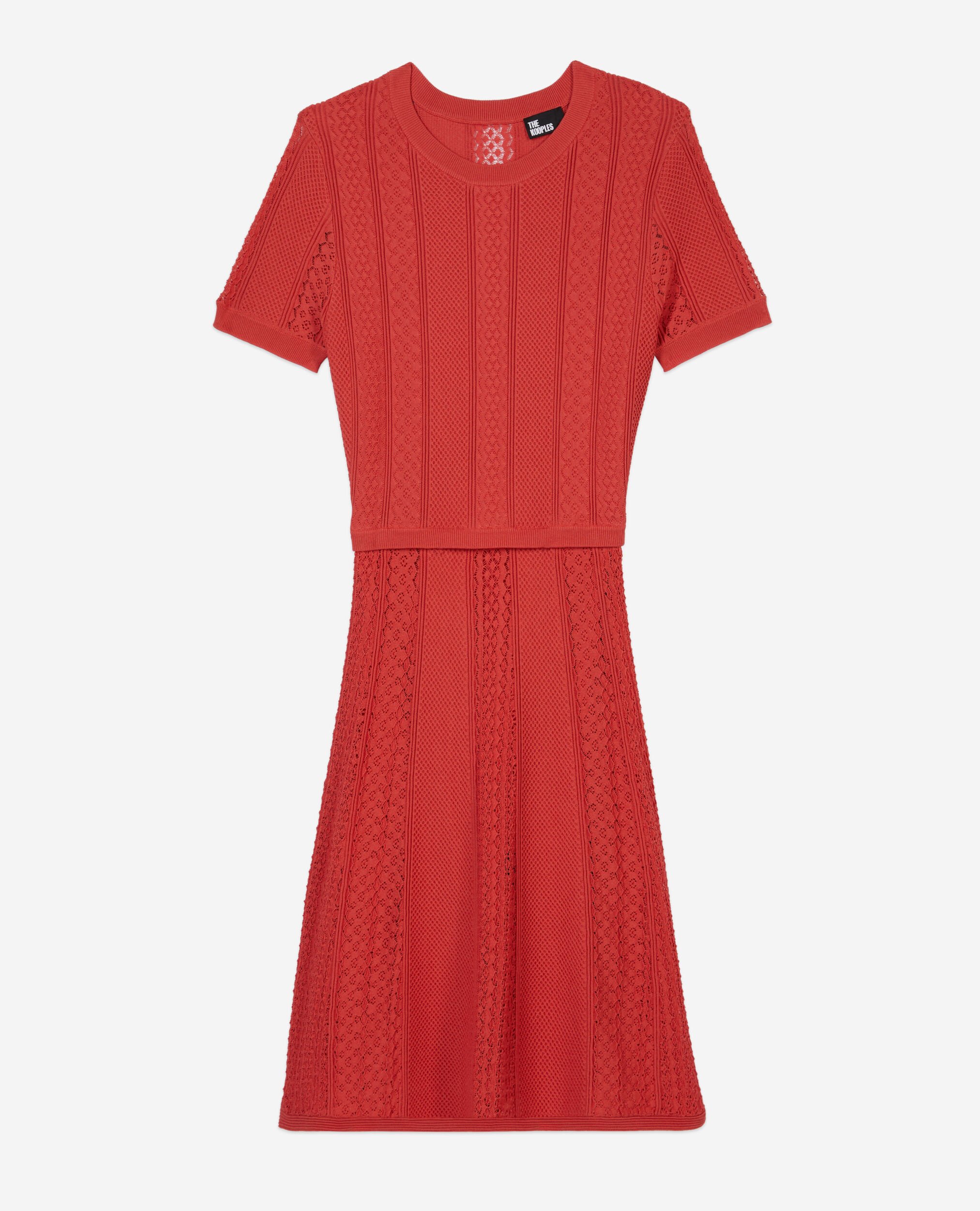 Short red openwork knit dress, RED BRIQUE, hi-res image number null