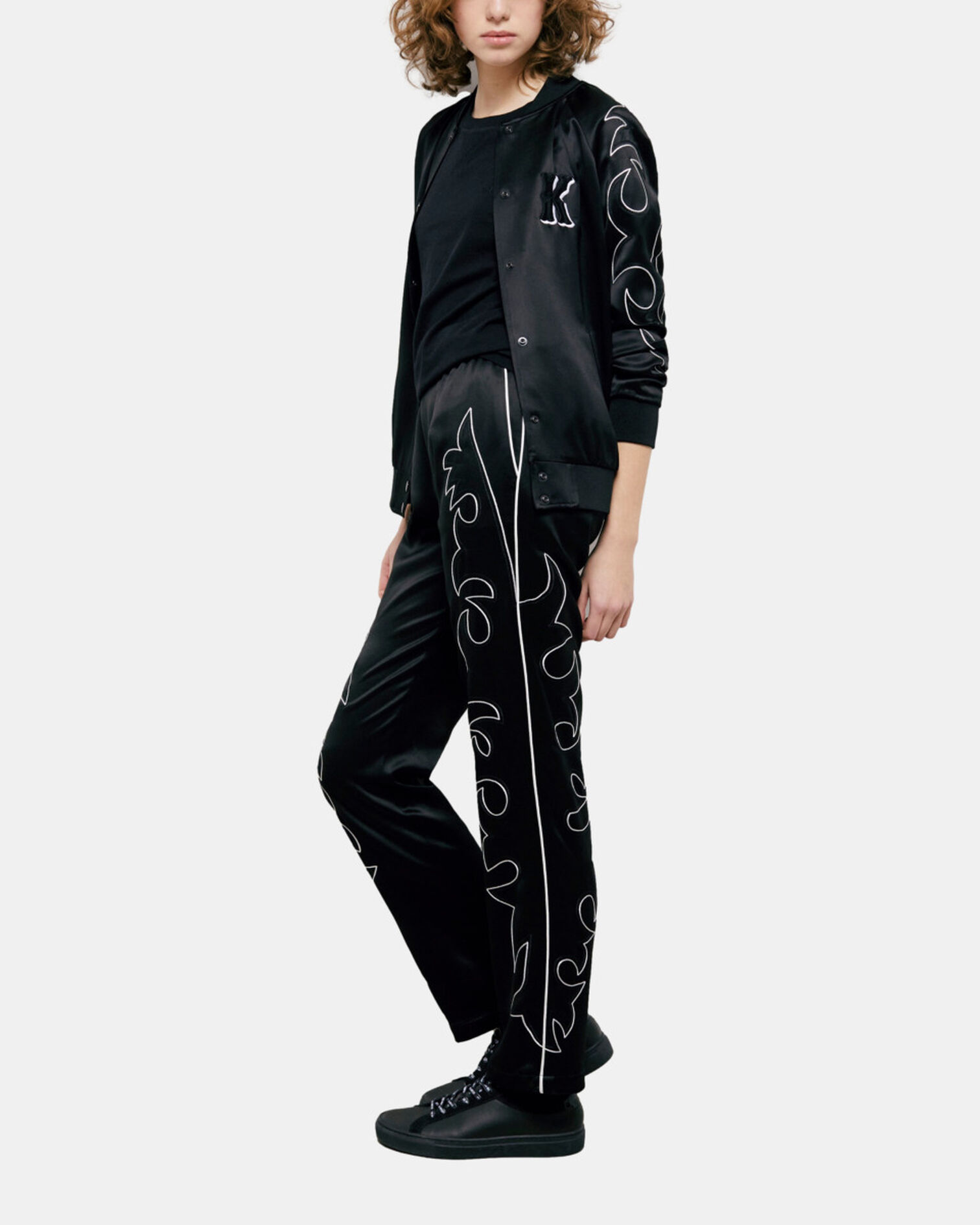 Black Teddy jacket with Western-style embroidery, BLACK, hi-res image number null