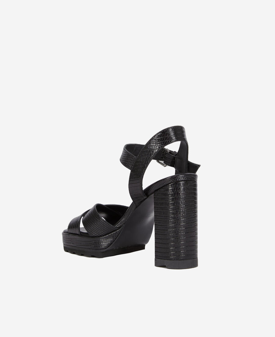 sandalias tacón piel negras efecto lagarto