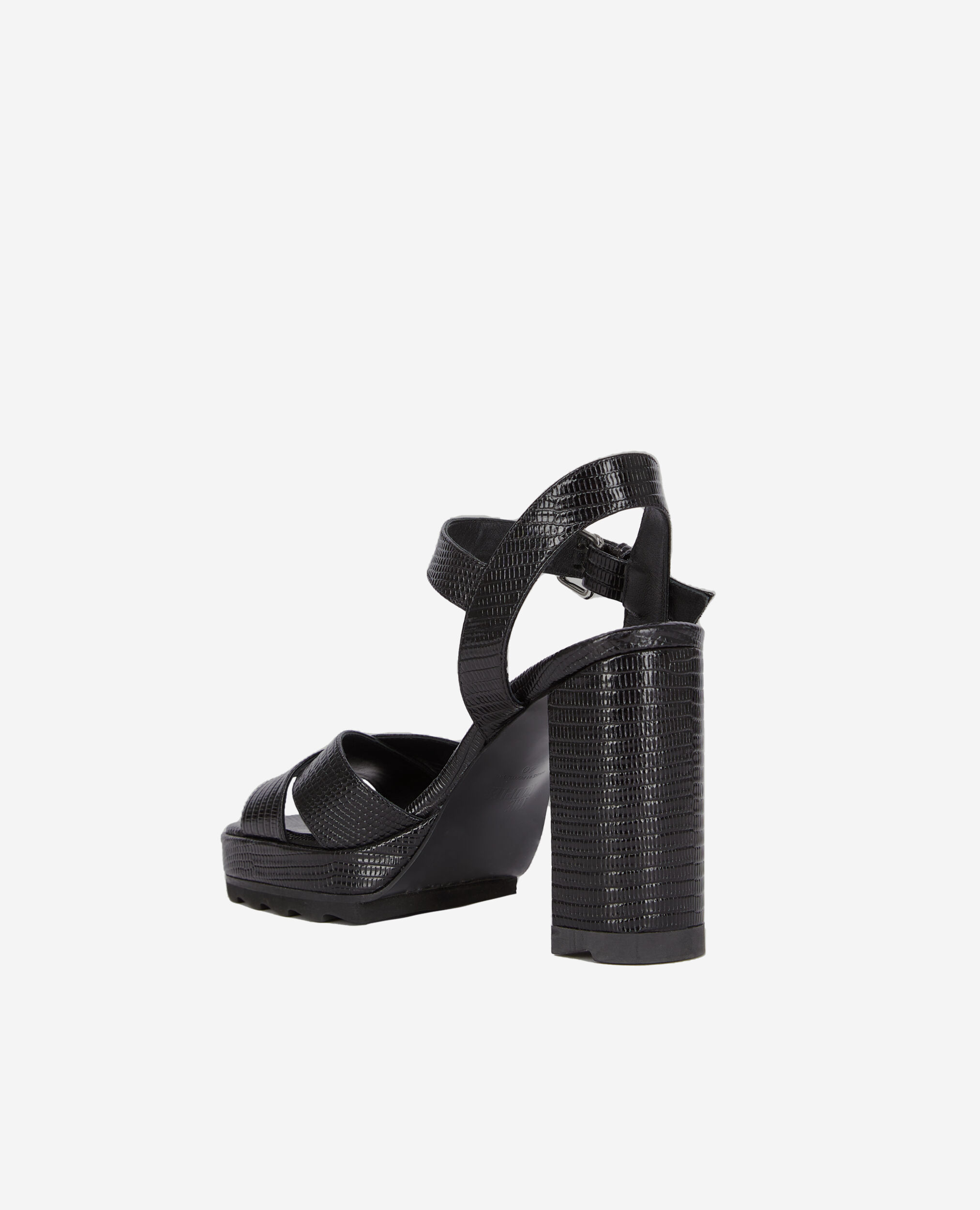 Sandalias tacón piel negras efecto lagarto, BLACK, hi-res image number null
