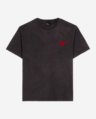 The Kooples WOMEN BLACK WASHED black t-shirt with heart flocking