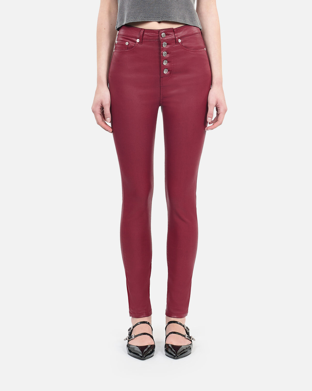 The Kooples WOMEN DARK RED red leather-effect skinny jeans