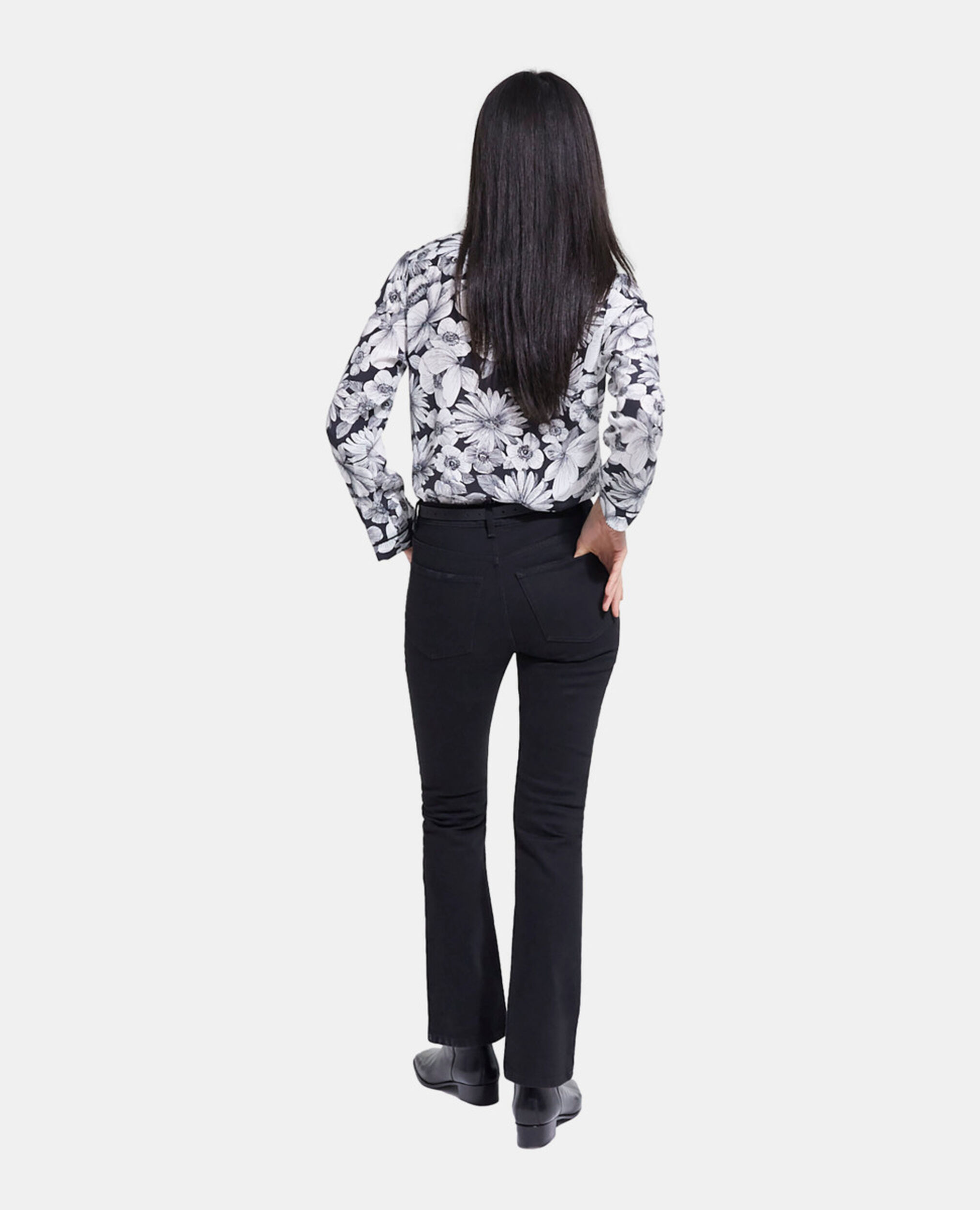 Floral silk shirt, BLACK WHITE, hi-res image number null