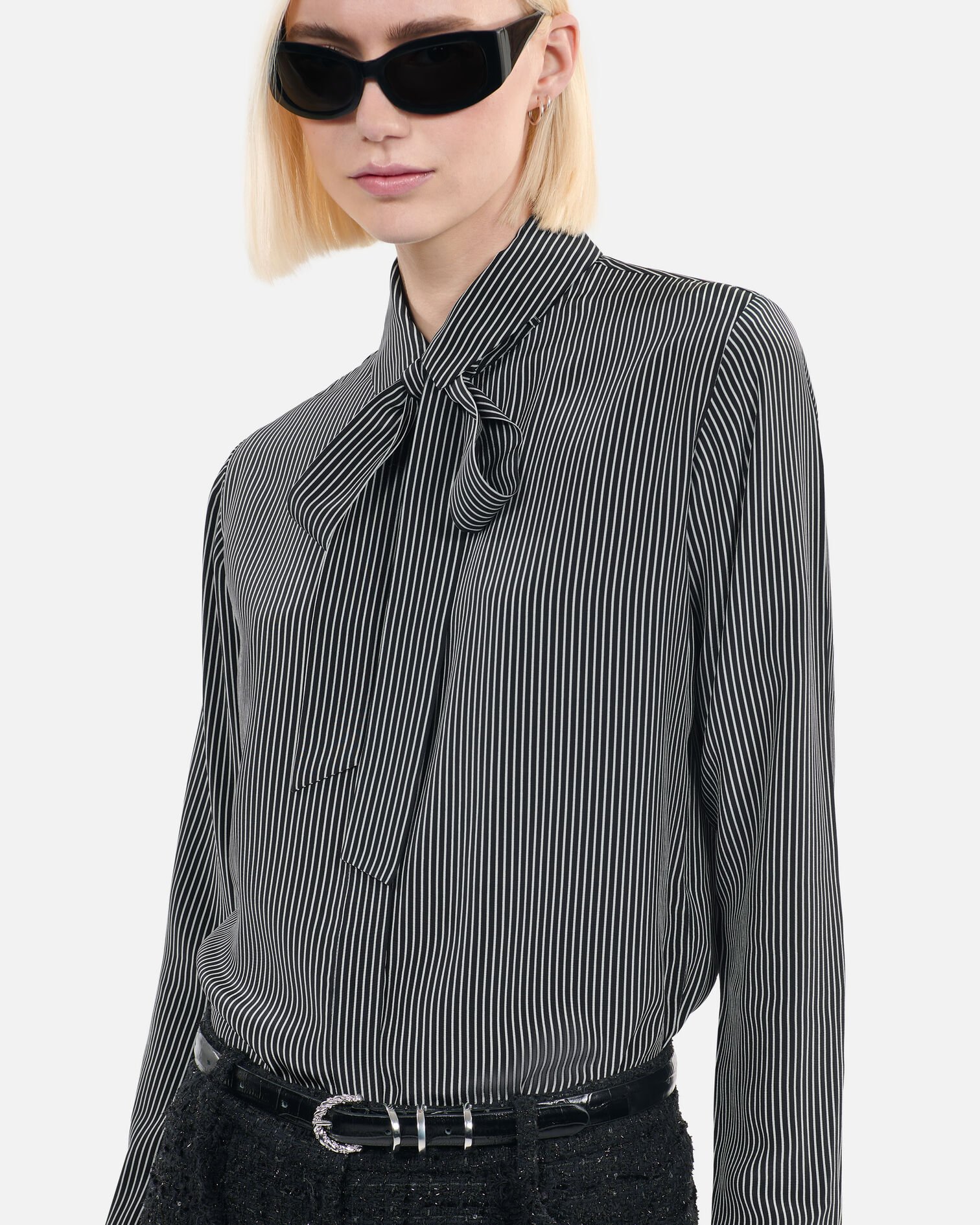 Striped silk shirt, BLACK WHITE, hi-res image number null