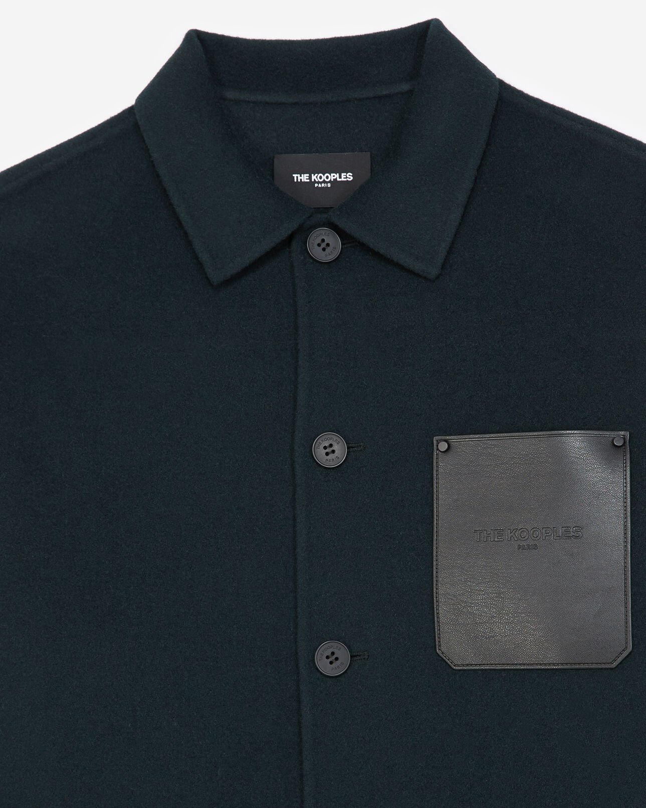 The Kooples HOMME BOTTLE GREEN chemise laine vert bouteille poche cuir