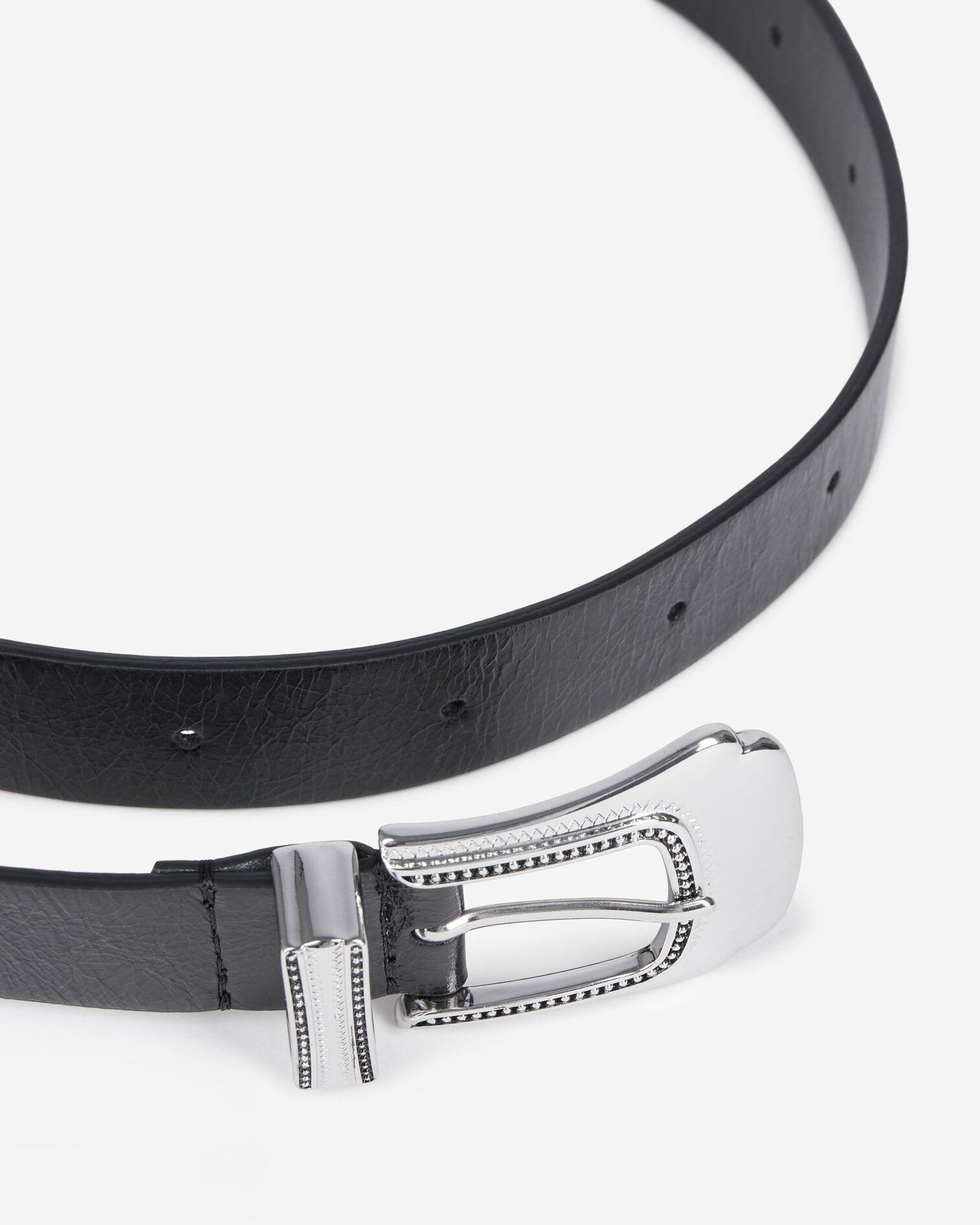Ceinture fine en cuir noire, BLACK, hi-res image number null