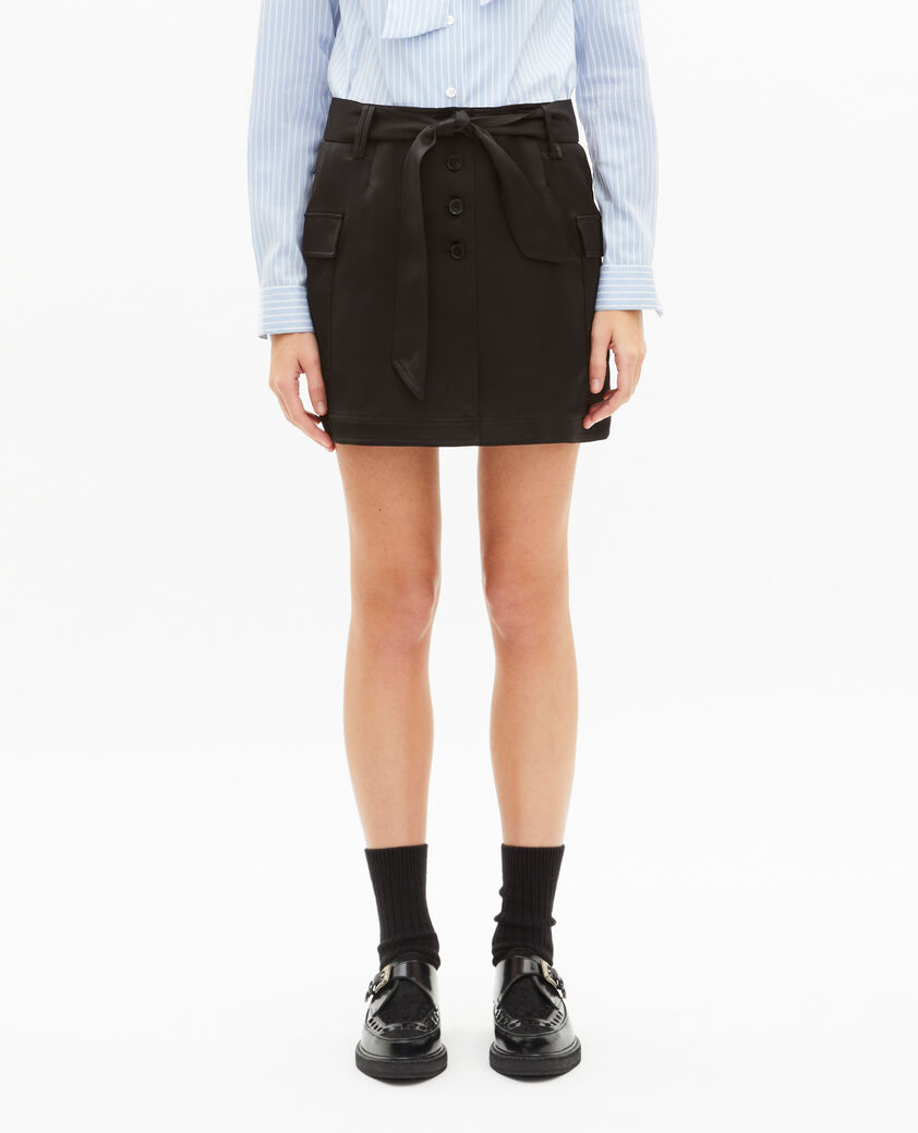 The Kooples MUJER BLACK falda corta de sat&eacute;n negro