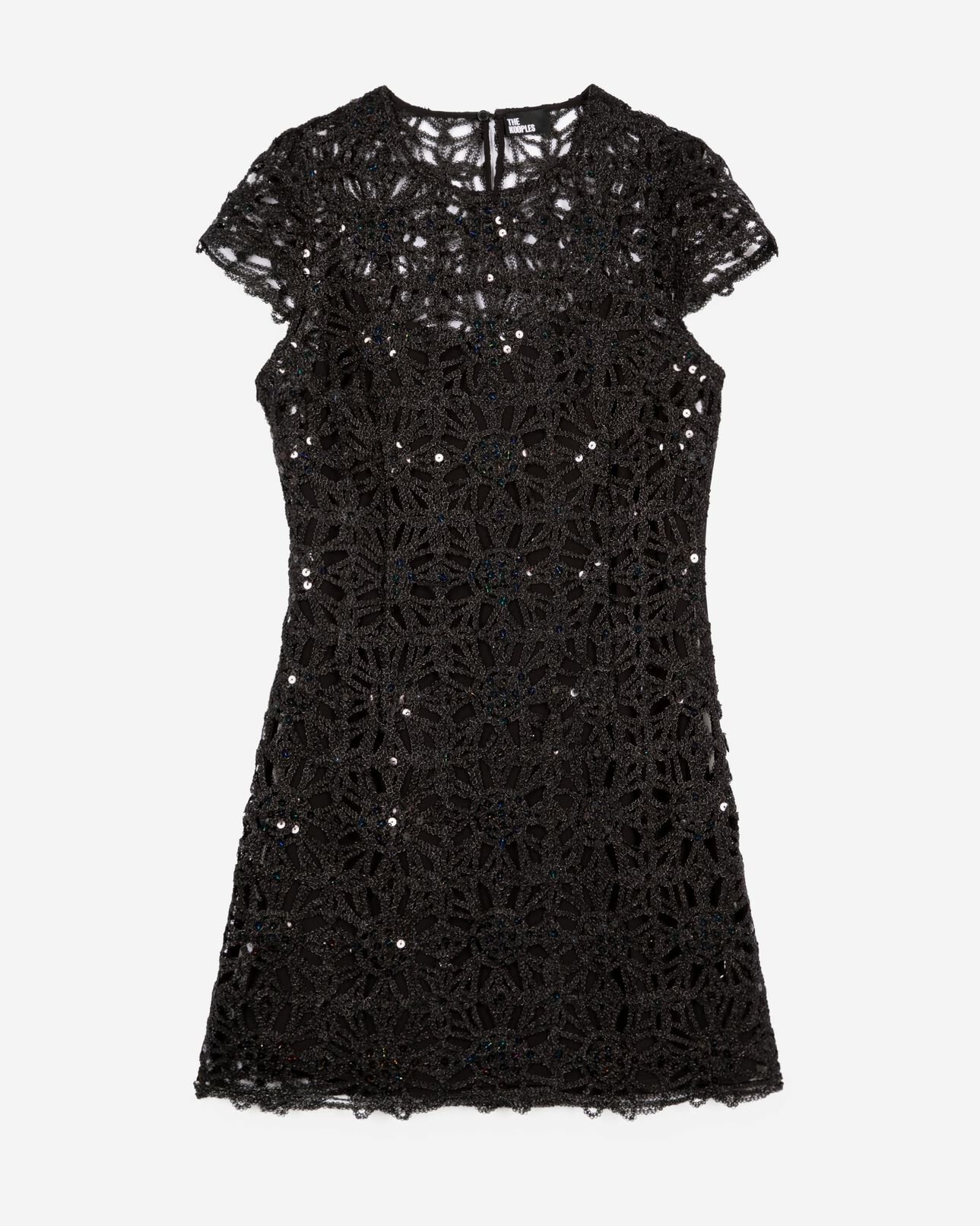 The Kooples FEMME BLACK robe courte en guipure noire
