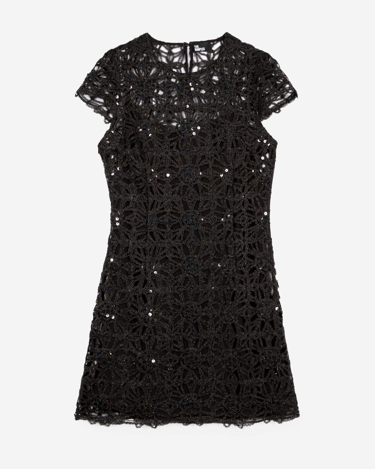 Robe courte en guipure noire, BLACK, hi-res image number null