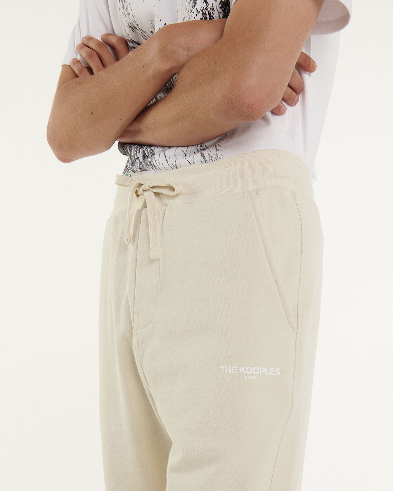 The Kooples HOMME ECRU jogging en coton écru épais