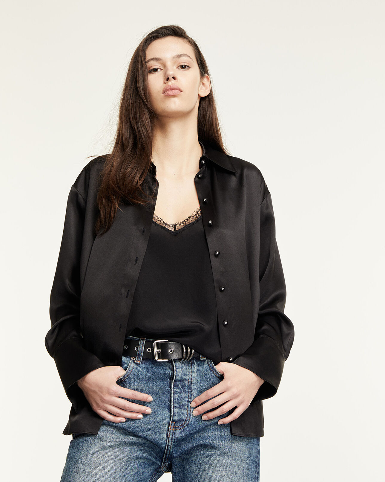 The Kooples FEMME BLACK chemise noire soie satin