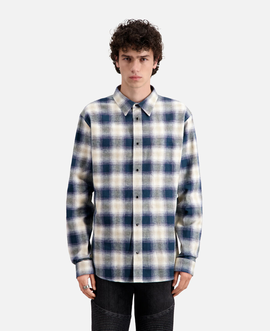 blue and green checkered overshirt