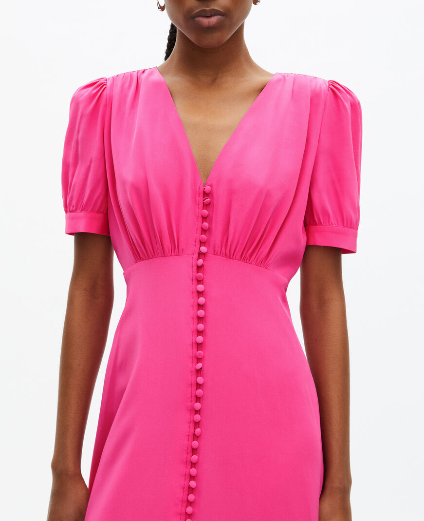 The Kooples WOMEN FUSHIA long dress with pink silk buttoning