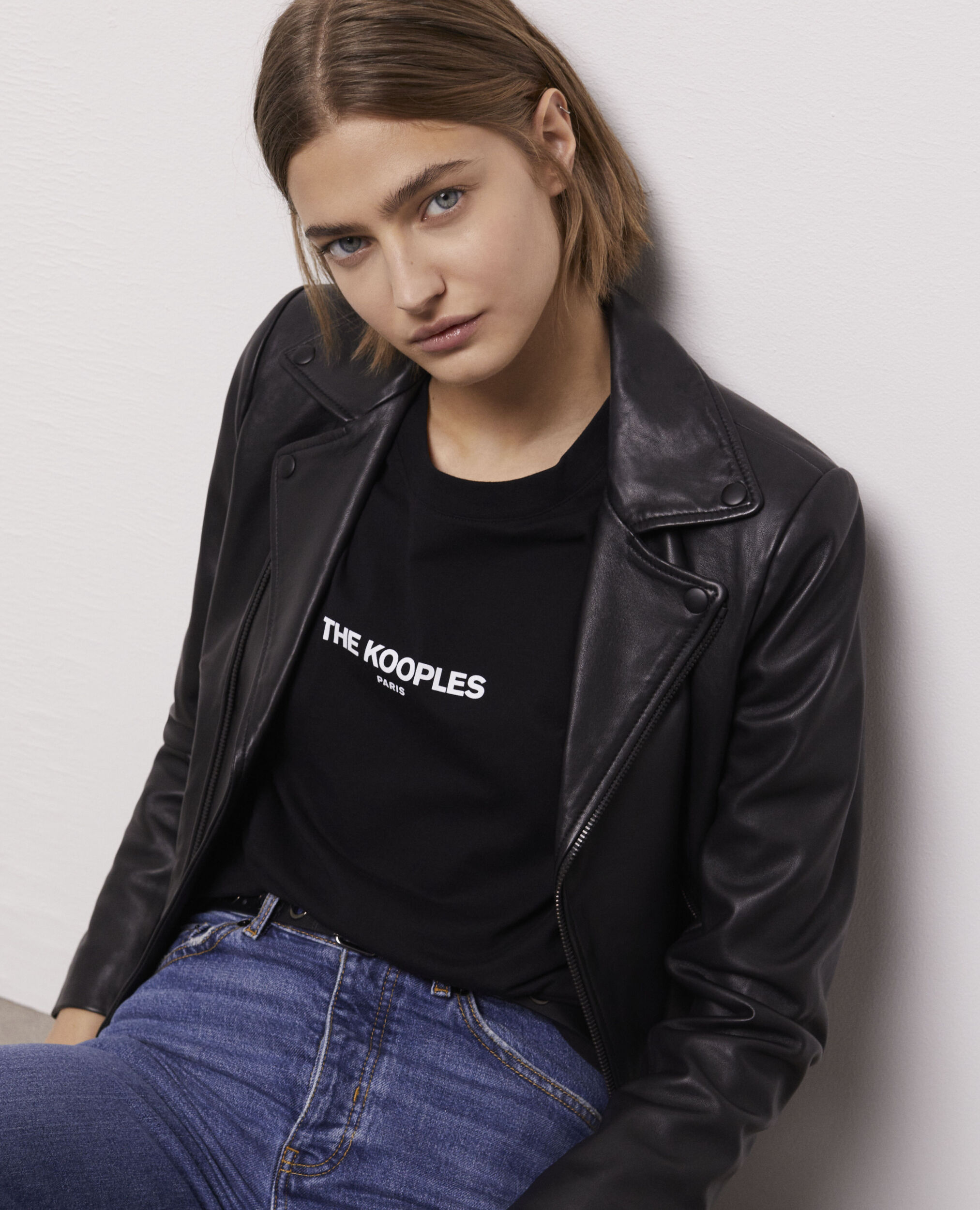 Schwarzes Baumwoll-T-Shirt Damen mit Logoprint, BLACK, hi-res image number null