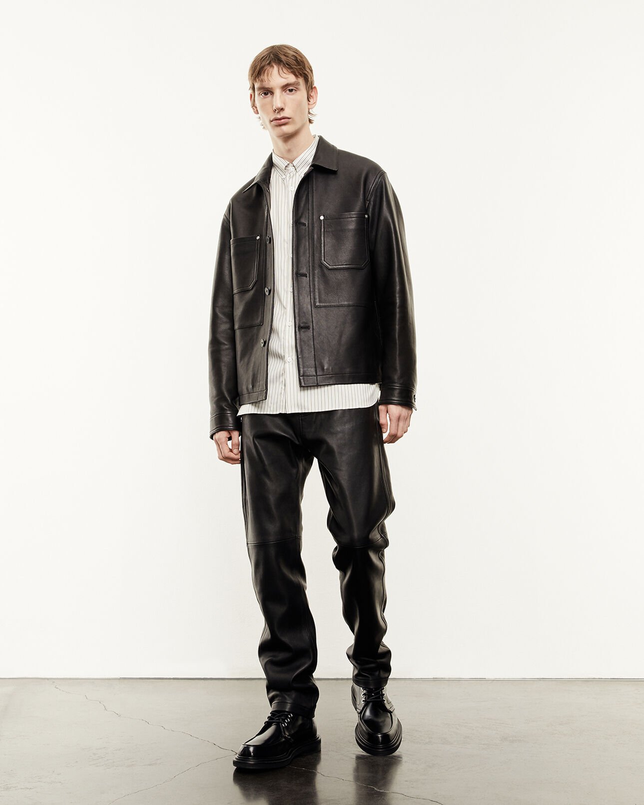 The Kooples MEN BLACK overshirt-style black leather jacket