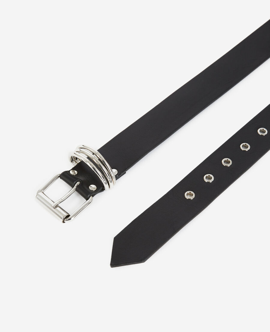 Plain black leather belt with rings The Kooples